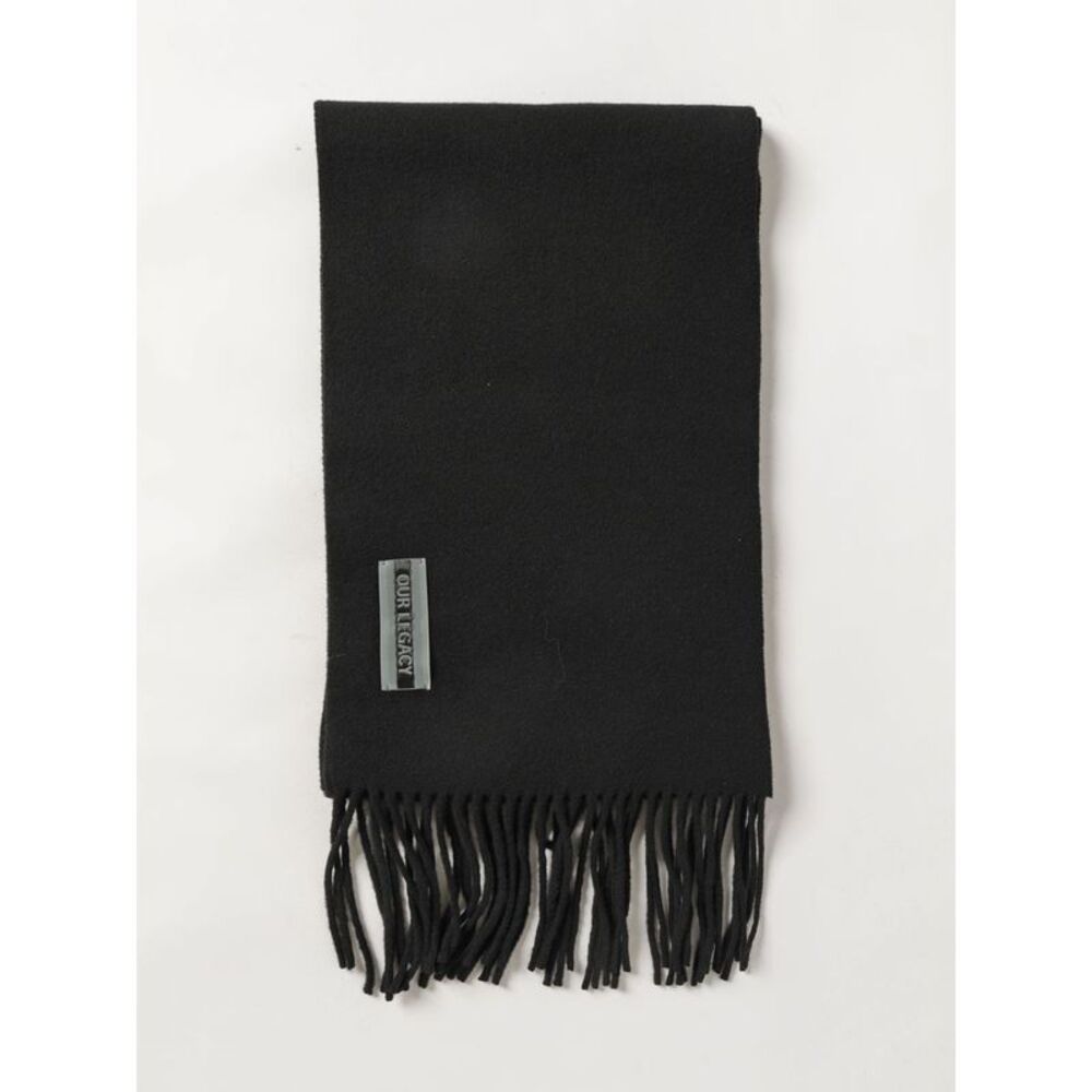 Our Legacy Men Estate Wool Scarf Our Legacy In Black With Fringed Edges And Logo